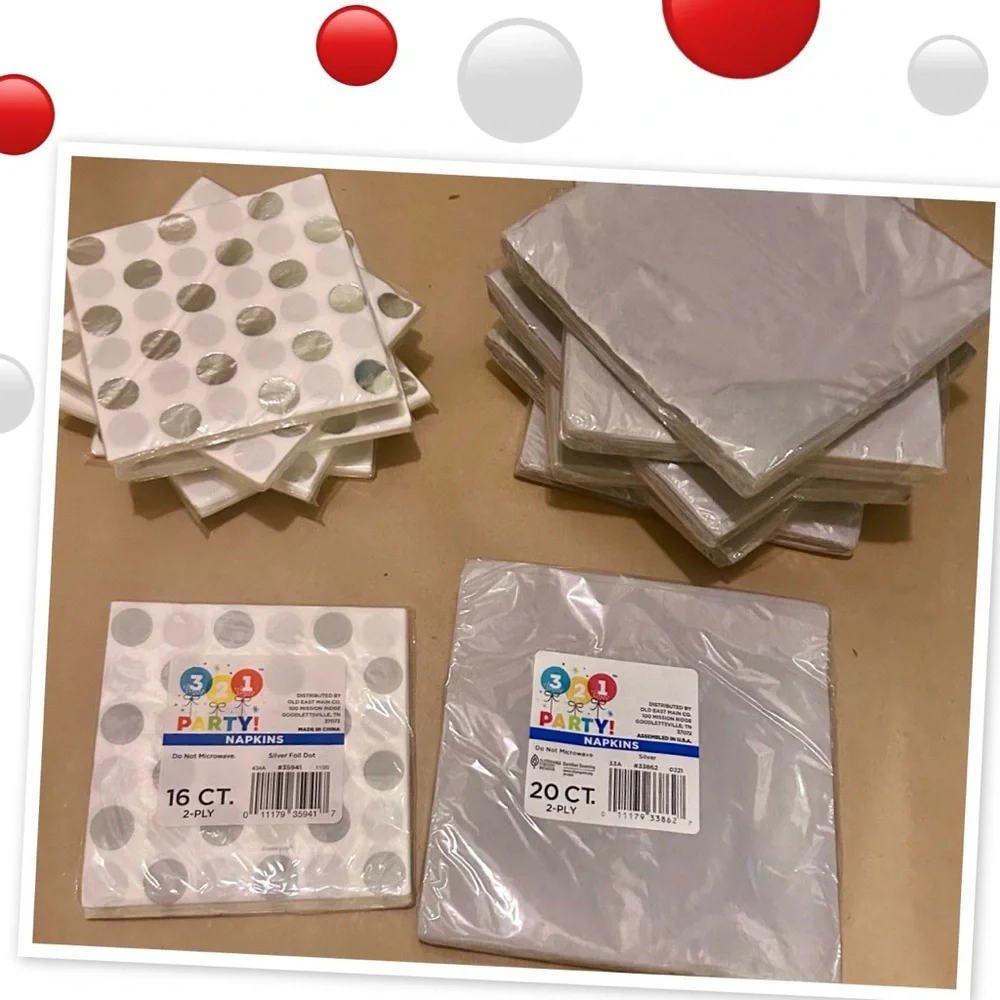 Party Napkins Set - Silver and White